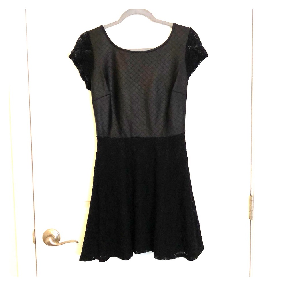 Black skater dress lace and leather details